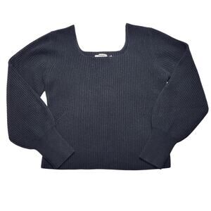 Madewell Soft Wool Cashmere Square Neck Pullover Sweater Black Blouson Large